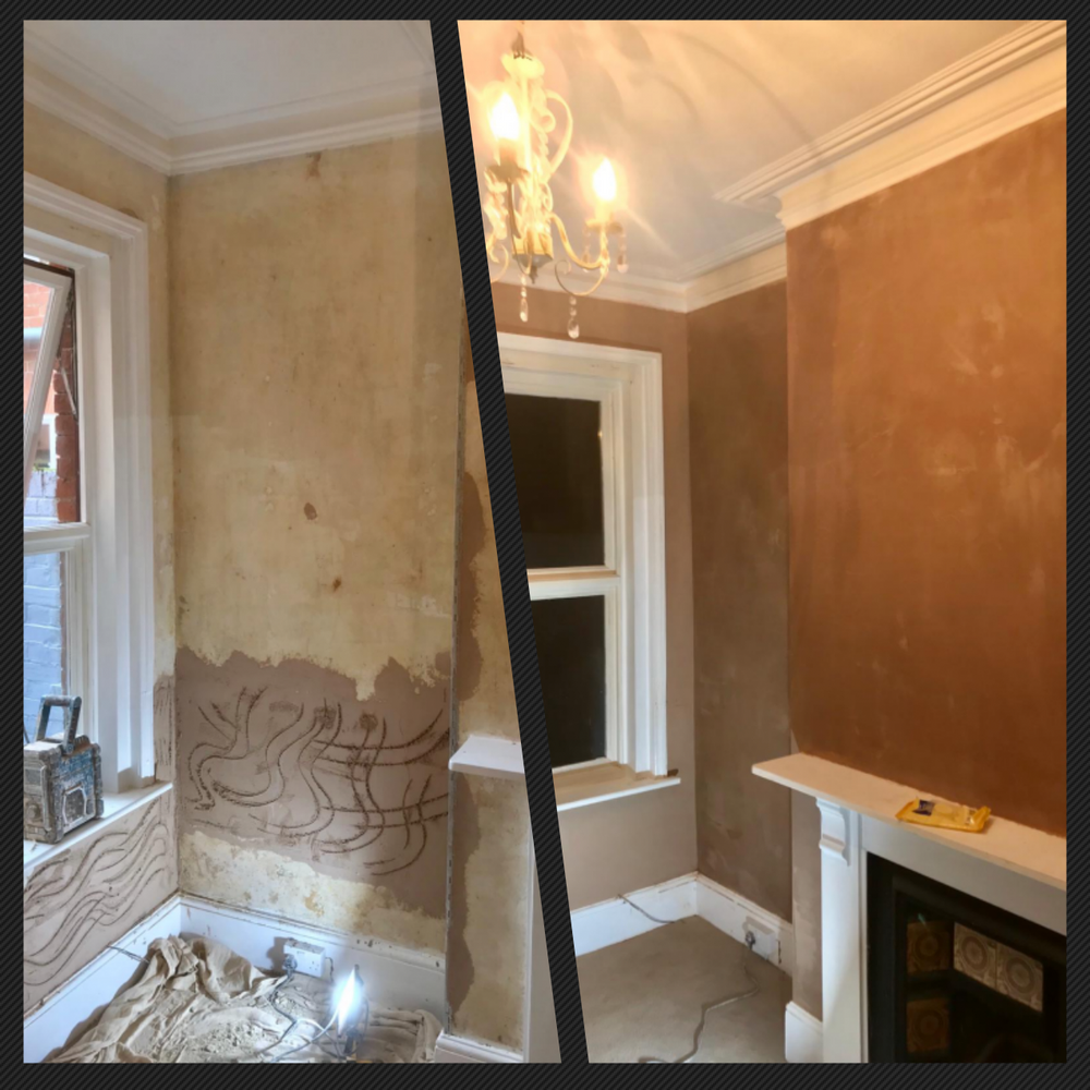 Bathroom re-plaster, before and after
